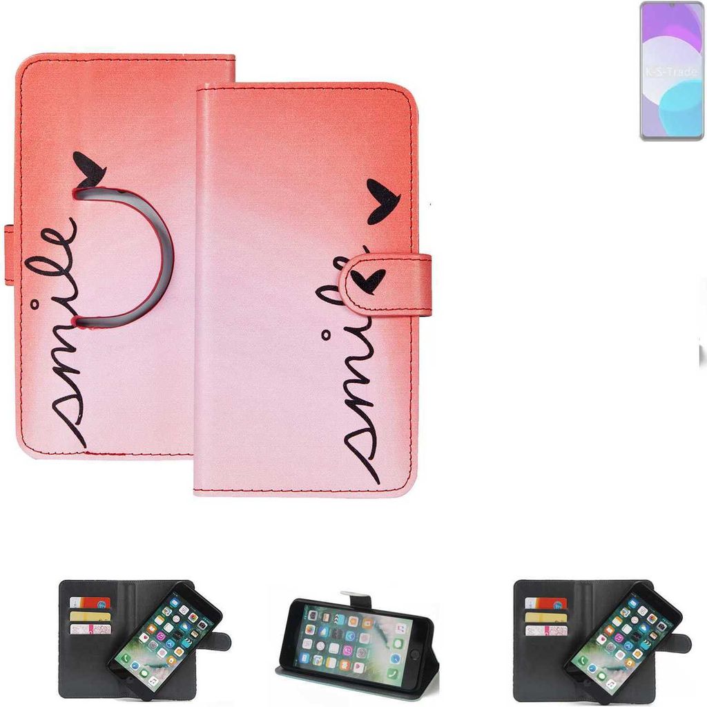 K-S-Trade Schutzhülle Handyhülle kompatibel mit BLU G72 Max Hülle cover bookstyle Etui ''smile'' rot Standfunktion Kameraschutz (1Stk)