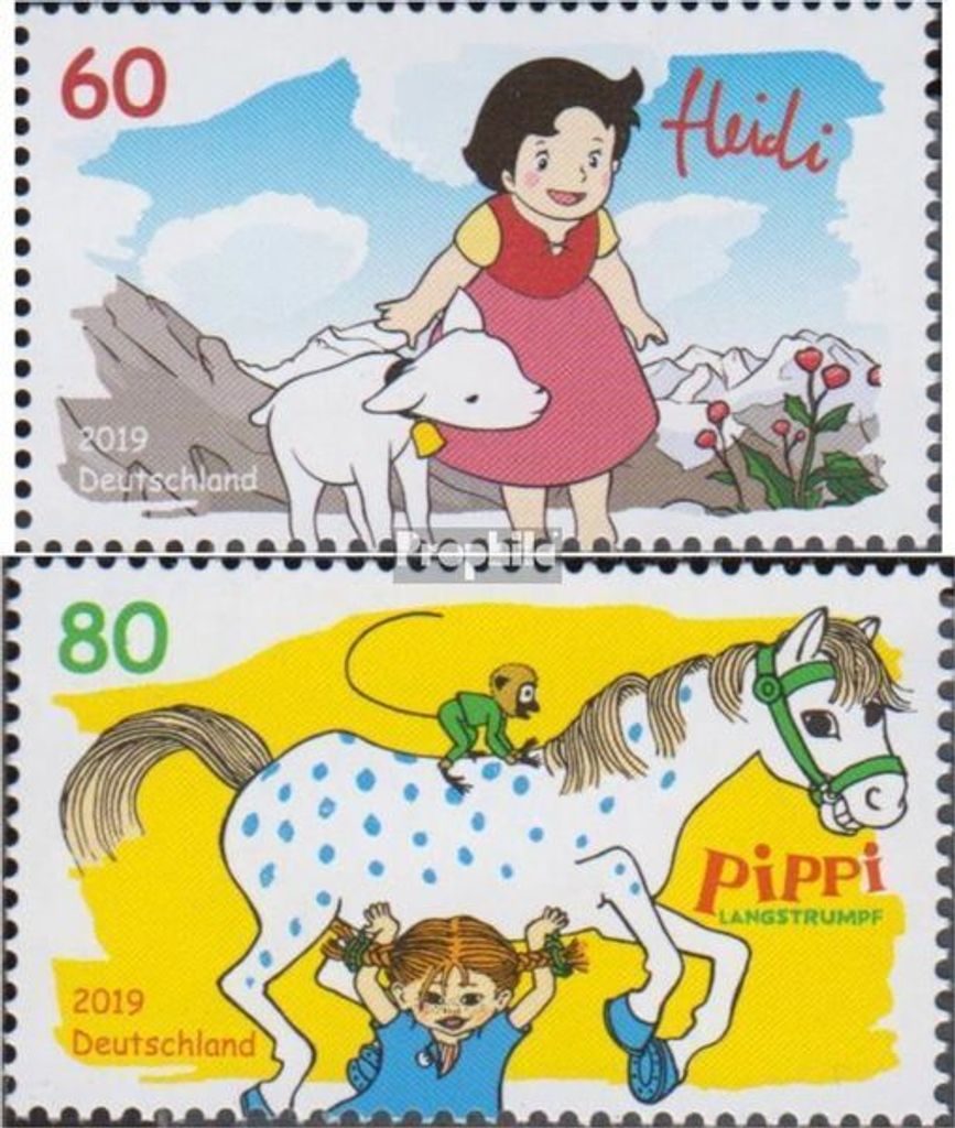 Briefmarken BRD (BR.Deutschland) 2019 Mi 3506-3507 (kompl.Ausg.) postfrisch Heidi und Pippi Langstrumpf