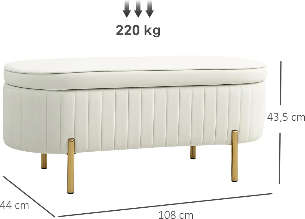 Bout de lit coffre velours crème idéal pour ranger couettes et oreillers 72L - 5