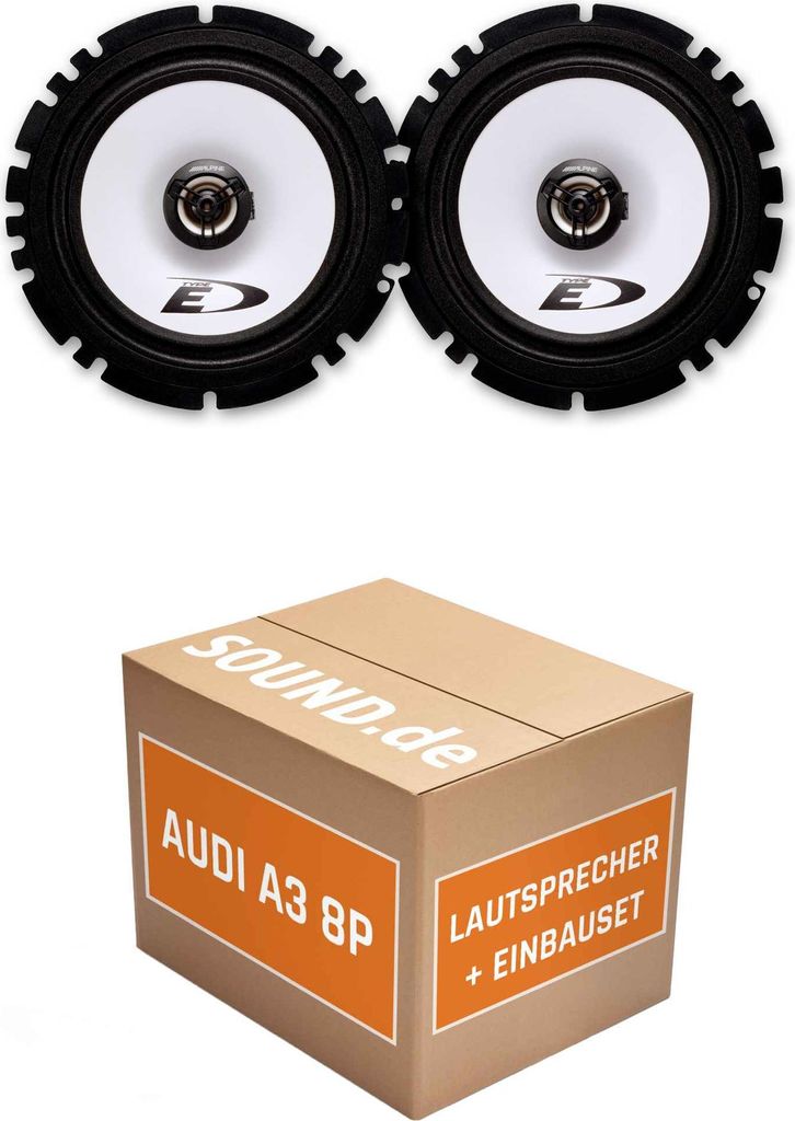 Lautsprecher Boxen Einbaupaket vorne Alpine SXE-1725 passend für Audi A3 8P + Standard Soundsystem | 2x Tief-Mitteltöner mit integriertem Hochtö...