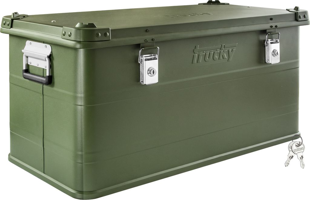 Aluminium Box mit Deckel Grün Alu Kiste Box Alukiste 90 Liter Transportbox Metallbox Alu Aufbewahrungsbox Boxen Abschliessbar Metallkiste Trucky
