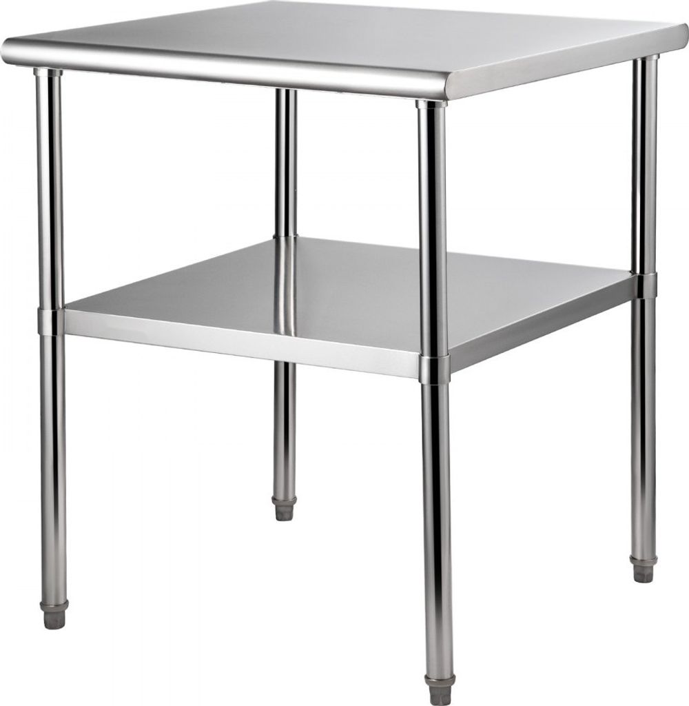 Kommerzieller Edelstahltisch - 76,2 x 76,2 x 91,4 cm - Zweilagiger Edelstahl-Arbeitstisch - Gastro-Set - 226 kg+136 kg Kapazität - Gewerblicher K...