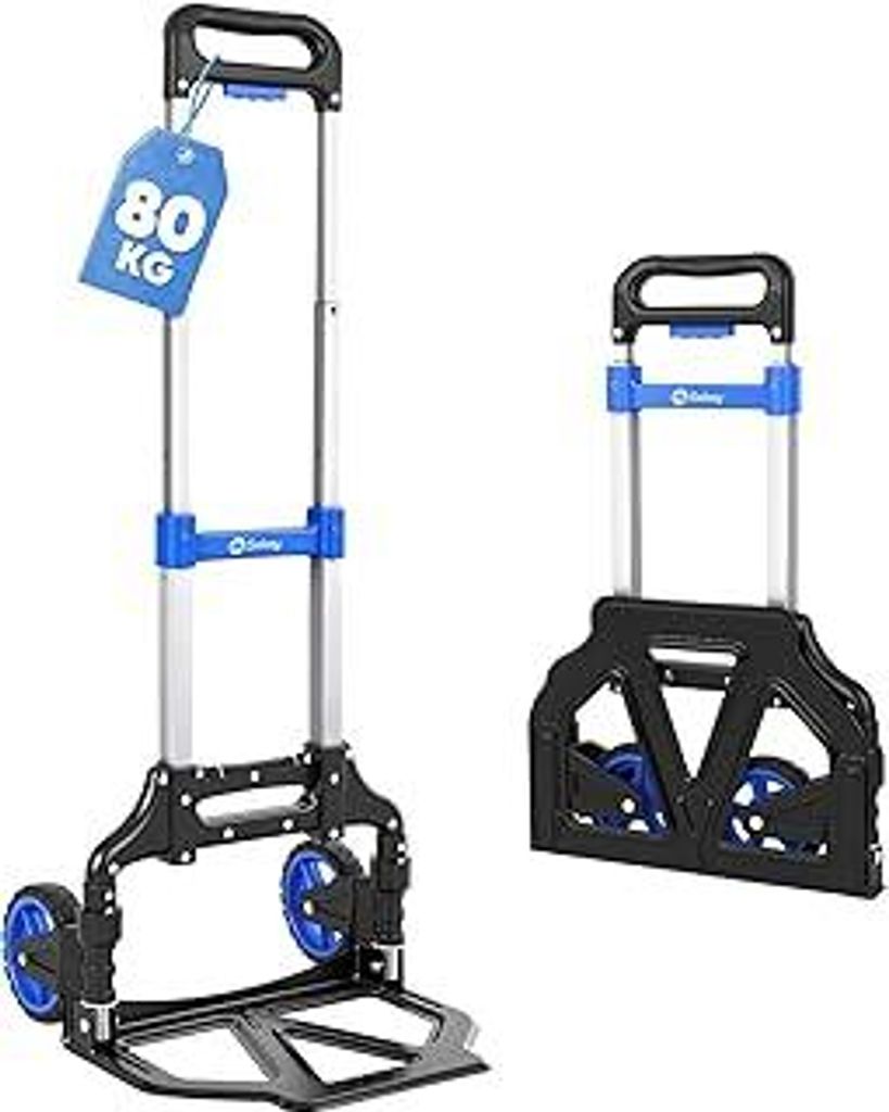 Sekey Alu Sackkarre Klappbar & Leichte Transportkarre 80 kg Tragkraft, 3-Stufig Höhenverstellbar & In Sekunden Faltbar, Klappkarre mit TPR-Rädern...