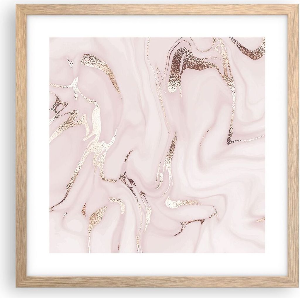 Gerahmtes Poster - Rahmen in heller Eiche - Rosa Marmor verschüttet - 40x40 cm - Wand Bild - Wanddeko - Wandbilder - Kunstposter - Wandposter - Bi...