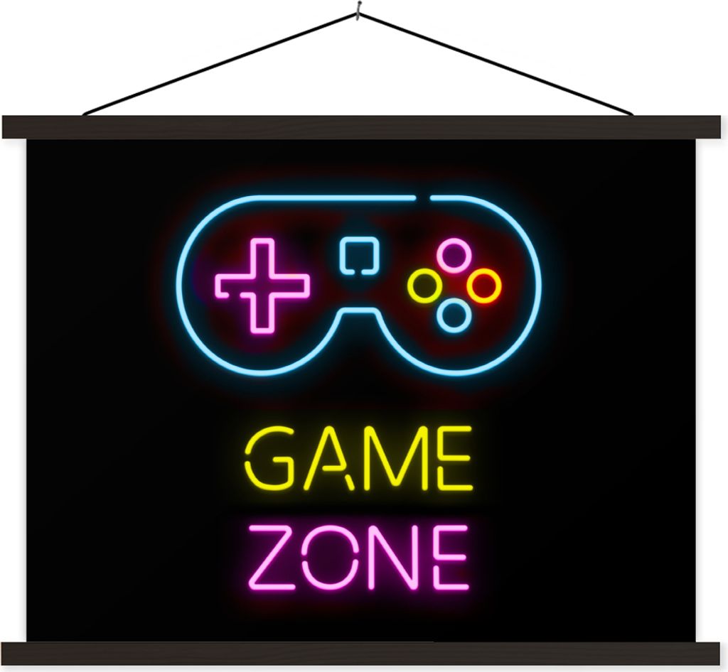 MuchoWow Textilposter Controller - Spiel - Neon - Schwarz - Zitate - Spielzone 40x30 cm mit schwarzem Rahmen - Dekorationen