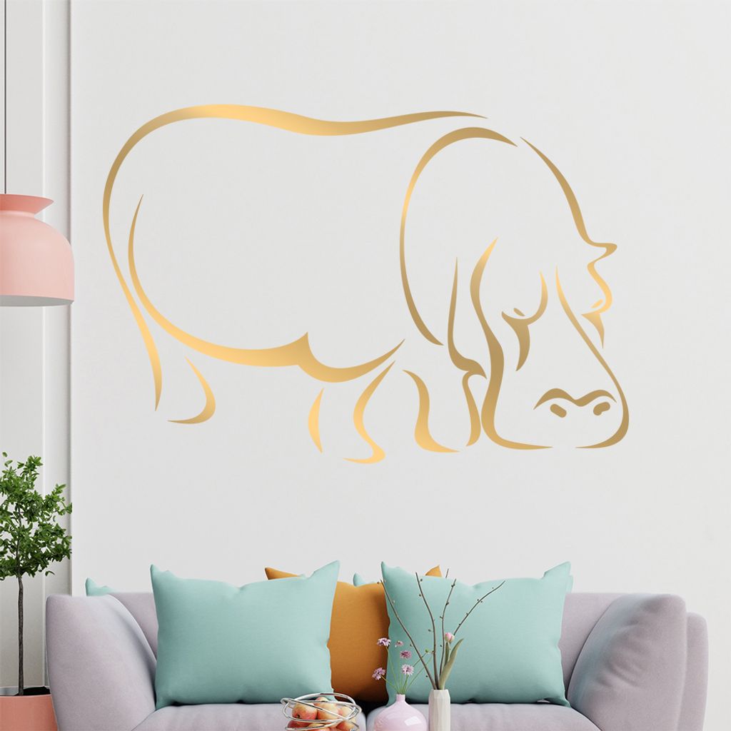 Nilpferd Linien Wandtattoo in 6 Größen - Wandaufkleber Wall Sticker - Dekoration, Küche, Wohnzimmer, Schlafzimmer, Badezimmer