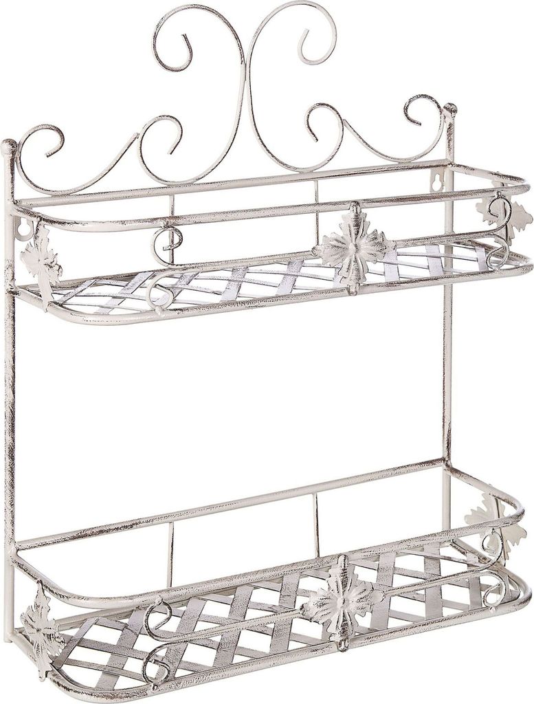 BELIANI Bad Wandregal Weiß Metall Antik Optik mit 2 Ablagen Gäste-WC Bad Badezimmer Möbel Accessoires Zubehör