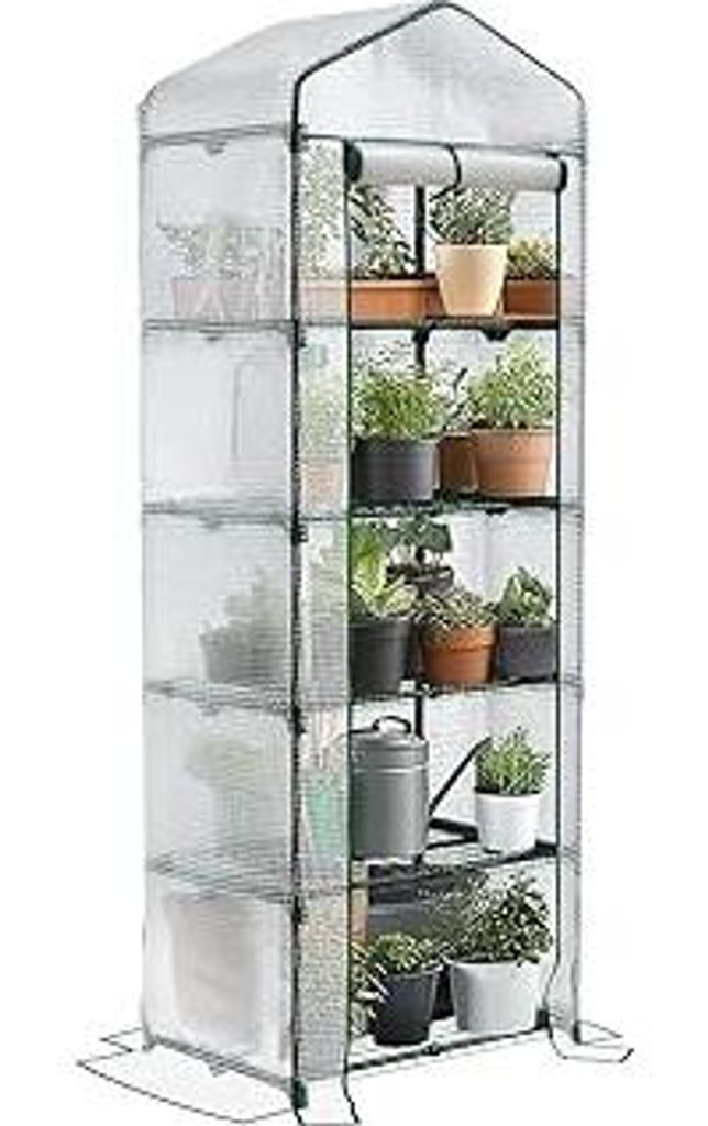 Gewächshaus Foliengewächshaus, 5 Etagen Treibhaus Gartenhäuschen für Balkon mit 5 Regalebenen, Tomatenhaus Tomatengewächshaus, Weiß 69x49x193cm