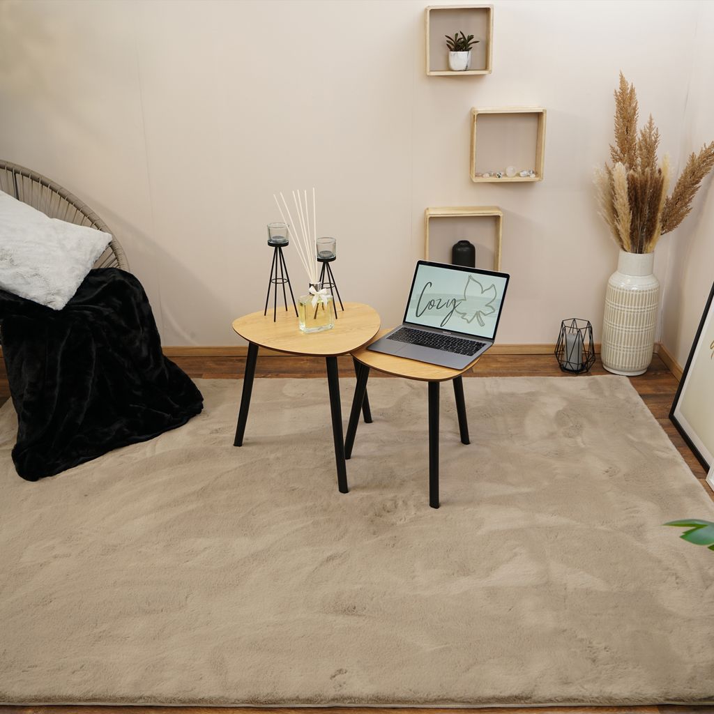 Consilio Concept COZY Fellteppich 230x330 taupe Teppich supersoft 28 mm Höhe soft weich Hasenfell Imitat beige braun