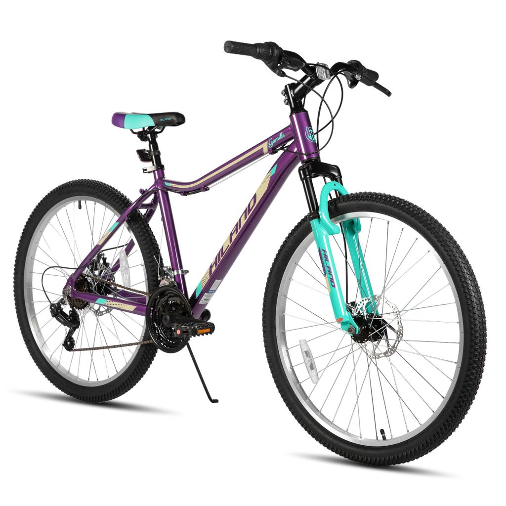 Hiland Damen Mountainbike 26 Zoll, Aluminium Rahmen 18 Gang MTB für Frauen, Damen und Mädchen Mountainbike mit Doppelscheibenbremse Federgabel