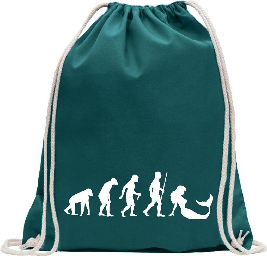 Kiwistar - Turnbeutel - petrol - Meerjungfrau Evolution - Fun Rucksack Sport Beutel Gymsack Baumwolle mit Ziehgurt