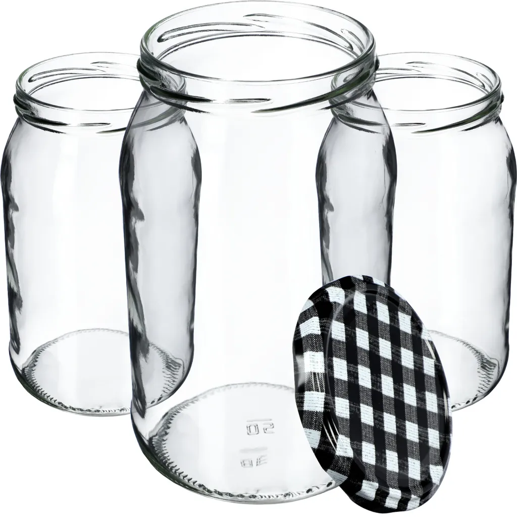 KADAX barattoli per conserve 900 ml, barattoli per conserve, barattoli per conserve con coperchio a vite, barattoli per conserve utilizzabili come barattoli per marmellata, barattoli per la conservazione, barattoli per conserve (8 pezzi, nero a scacchiera) - 13
