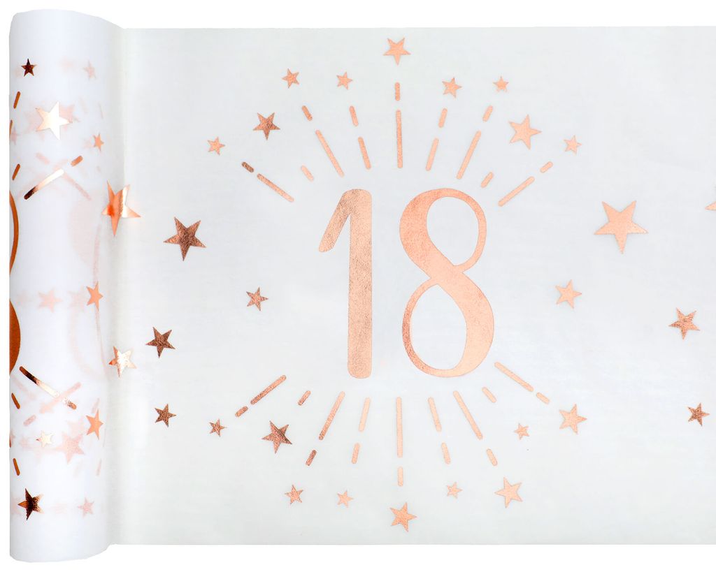18. Geburtstag roségold Tischläufer 5 m x 30 cm Zahl 18 Produktbild 