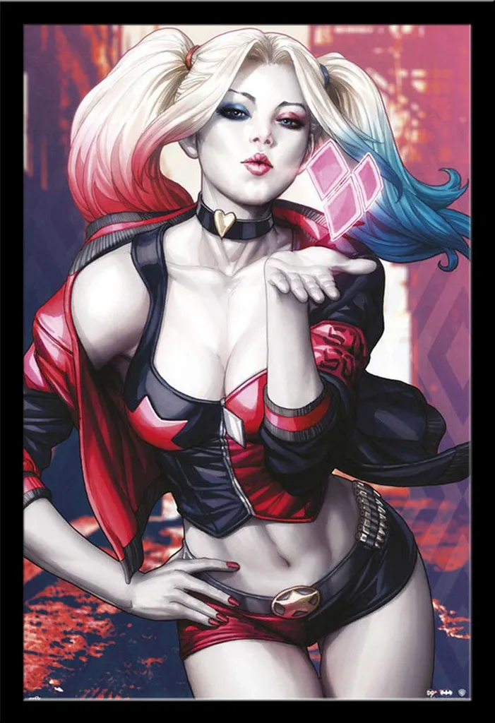 Poster DC Comics Harley Quinn Kiss avec Cadre Shinsuke Maxi MDF Noir