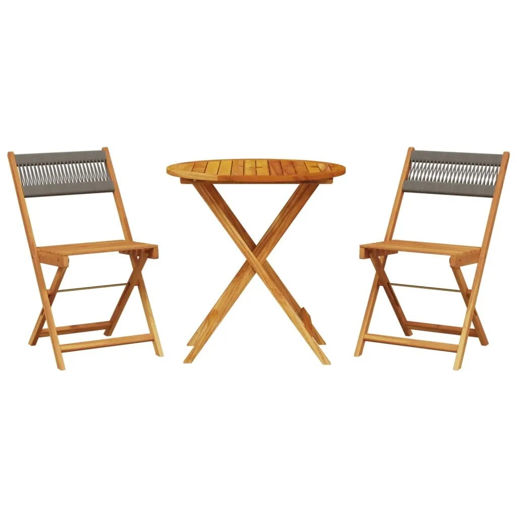 vidaXL Set Bistrot 3 Pezzi Grigio in Polipropilene e Legno di Acacia