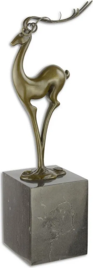 Statue Antilope Déco en Bronze avec Socle Marbre Noir Casa Padrino