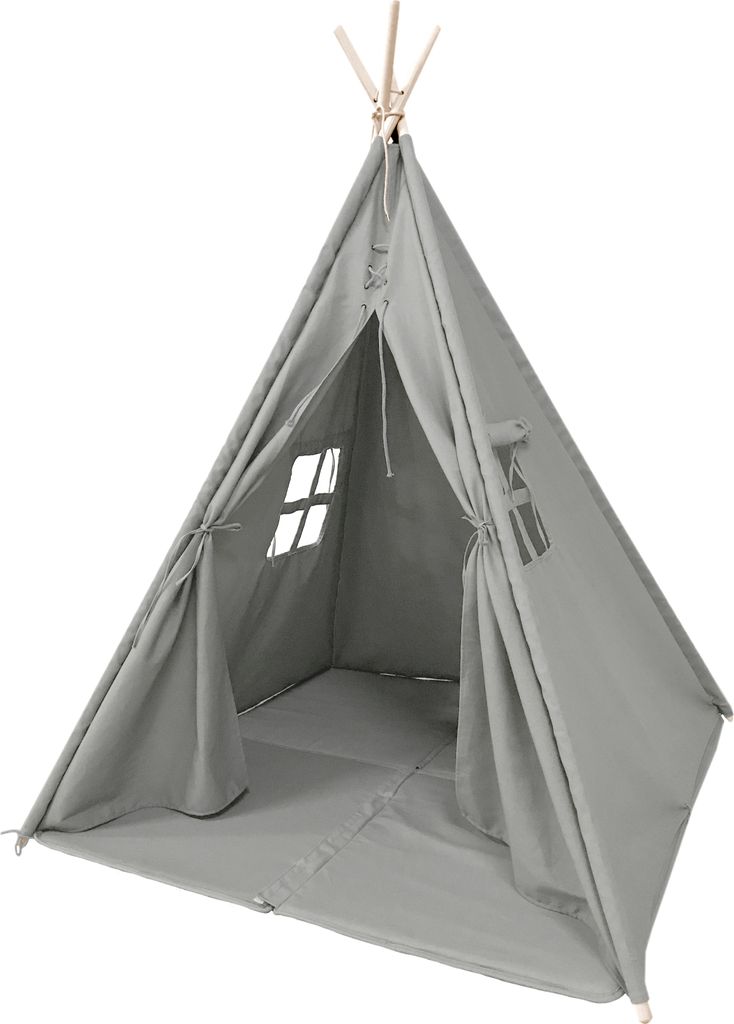 Sunny Alba Tipizelt für Kinder in Grau |Tipi / Wigwam Zelt mit Boden für Kinderzimmer | Spielzelt aus Baumwolle 120x120 cm