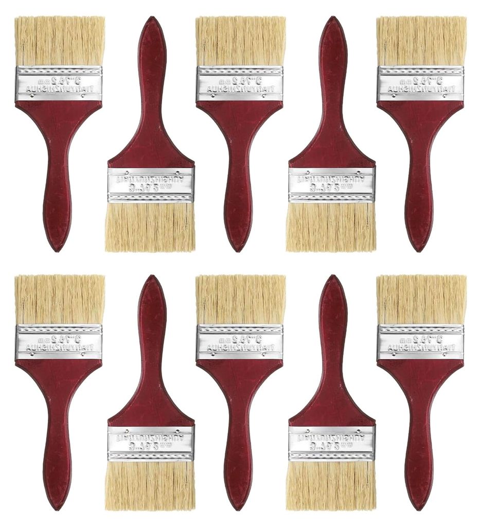 10 Stück Doppelt Dicke Lackpinsel 3" Flache Borsten mit Holzgriff für DIY Kunst Malerei Möbel Schränke Zäune Decks Wände Türen Leisten Rot