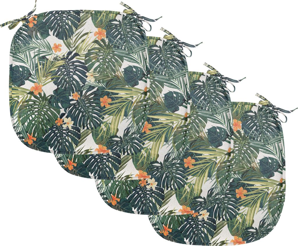 ABAKUHAUS Blumen Polster für Esszimmerstühle, Botanic Tropic Blätter, Dekoratives wasserfestes Kissen mit Riemen für Küchensitze, 40 cm x 40 c...