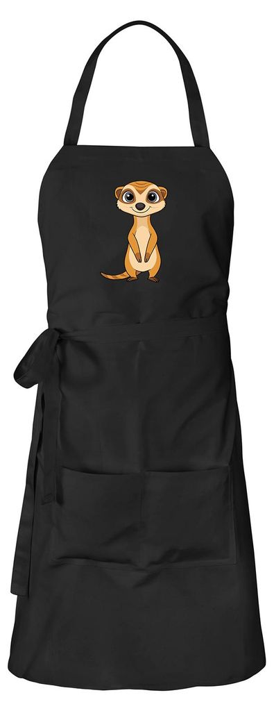 Huuraa Schürze Erdmännchen Comic Schwarz mit Taschen Baumwolle Kochschürze Geschenkidee