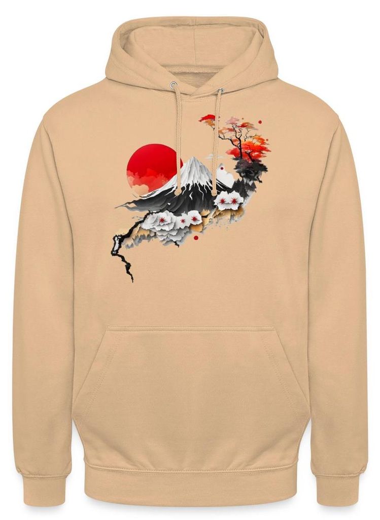 Spreadshirt Japan Natur Kirschblüten Bonsai Berge Uni Hoodie, M, Pfirsich