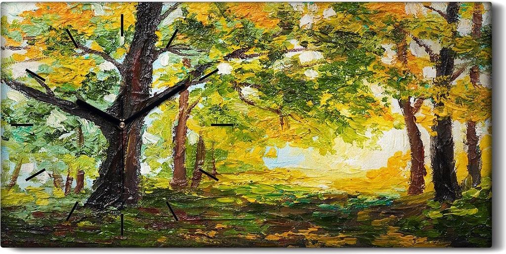 Wanduhr Bürouhr Leinwand Bild Geräuschlos Kunstdruck 60x30 Bäume Wald grün - schwarze Hände