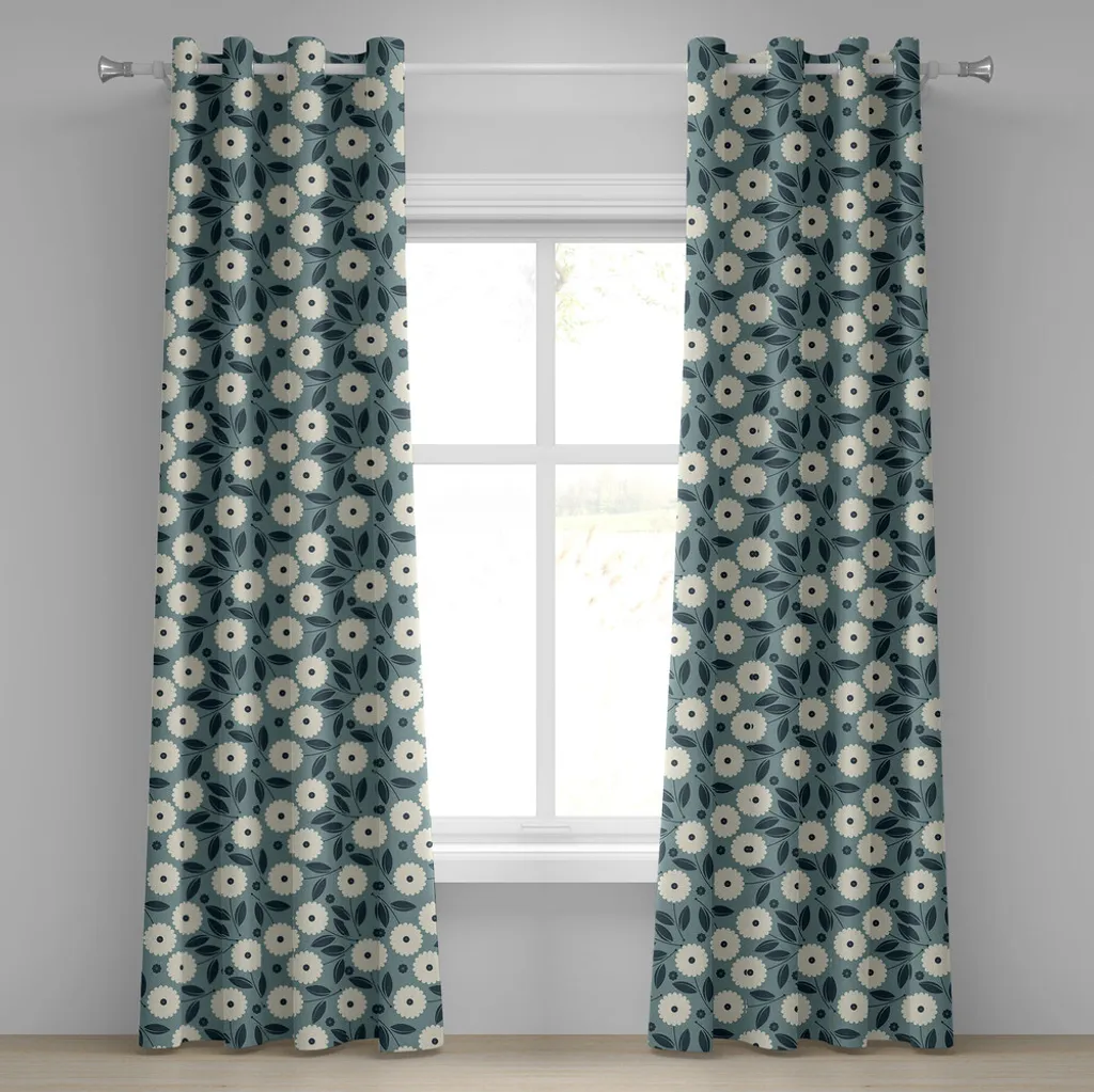 Rideau à œillets ABAKUHAUS bleu ardoise floral 280x245 cm 2 panneaux