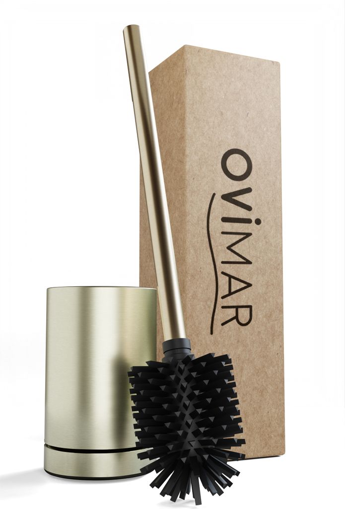 ovimar Toilettenbürste Romo Gold | Silikon Klobürste | Belüftungsfunktion | frei stehend | Edelstahl WC Bürstenkopf wechselbar | abnehmbare Tro...