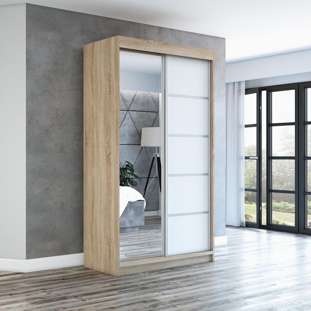 Schwebetürenschrank,  2-türig Schrank 120 cm mit Spiegel Produktbild 