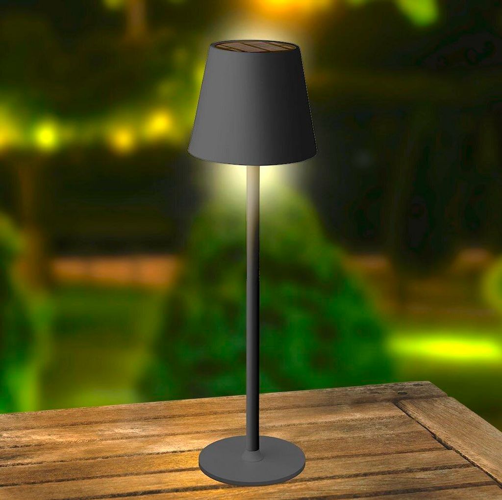 Solar Tischleuchte Outdoor Dimmbar Schwarz USB Kalt u. Produktbild 