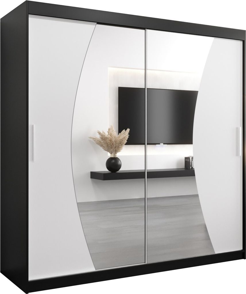 Kleiderschrank, Schiebetürenschrank Schlafzimmer, Schrank mit Spiegel WAVE 200 cm