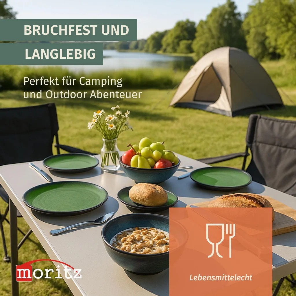 Set Melamina 16 Pezzi Stone Green 4 Persone + Bicchieri Tiamo Camper - 3