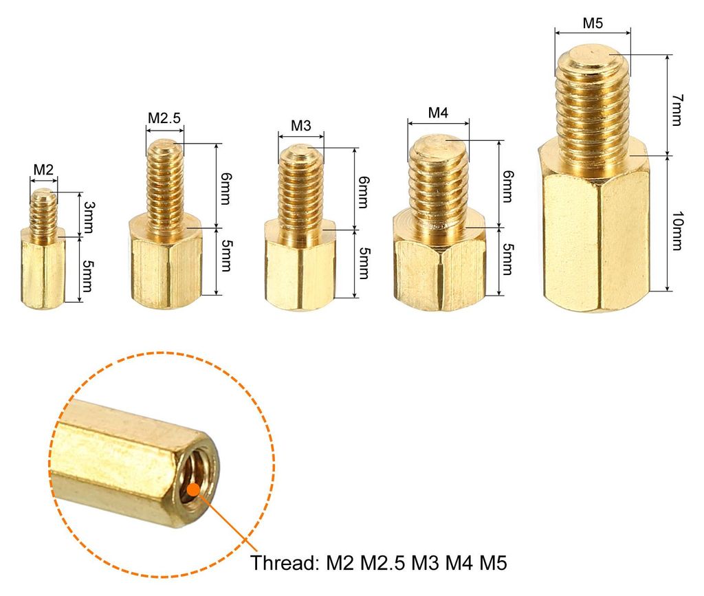 M2 M2.5 M3 M4 M5 Abstand Schrauben 50 Pack Messing Hex PCB Abstandshalter Gewindemutter Abstandsbolzen fš¹r Computer Geh?use, Leiterplatten, Elek...