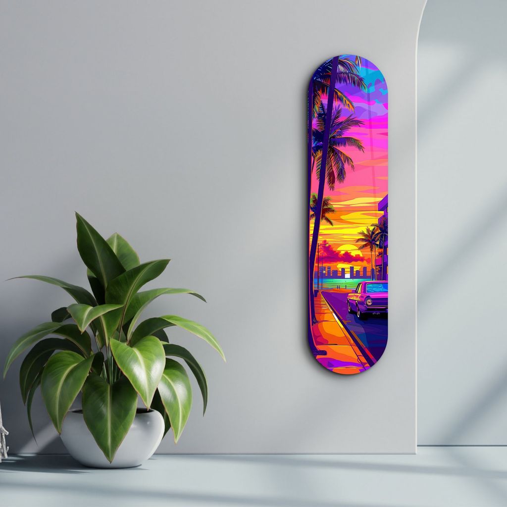 Wallity, Miami 2, Dekorative Malerei aus gehärtetem Glas, Mehrfarbig, 100 % gehärtetes Glas, 20 x 80 cm