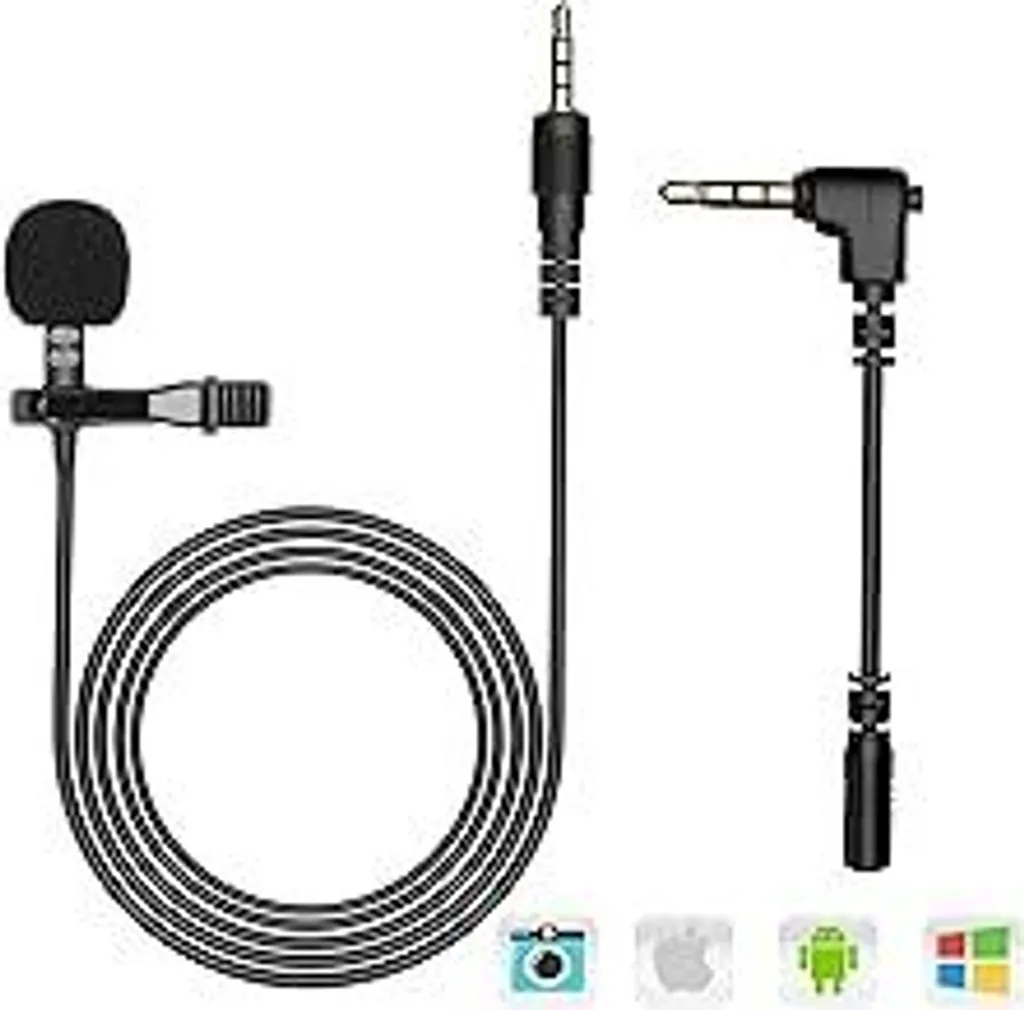 Microfono lavalier per cellulare e PC, microfono da bavero mini omnidirezionale a condensatore da 2 m con 2 trasformazioni, perfetto per interviste, videoconferenze, podcast, dettati ecc., ausiliario