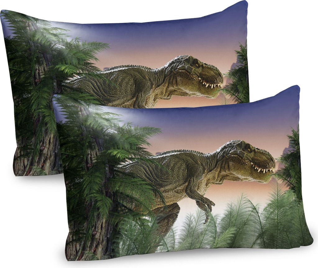 ABAKUHAUS Jurassic Kissenbezug Packung mit 2, Dinosaurier Im Dschungel Bäume Wald Natur Wald Scary Predator Violence, Dekorativer Gedruckter Kisse...