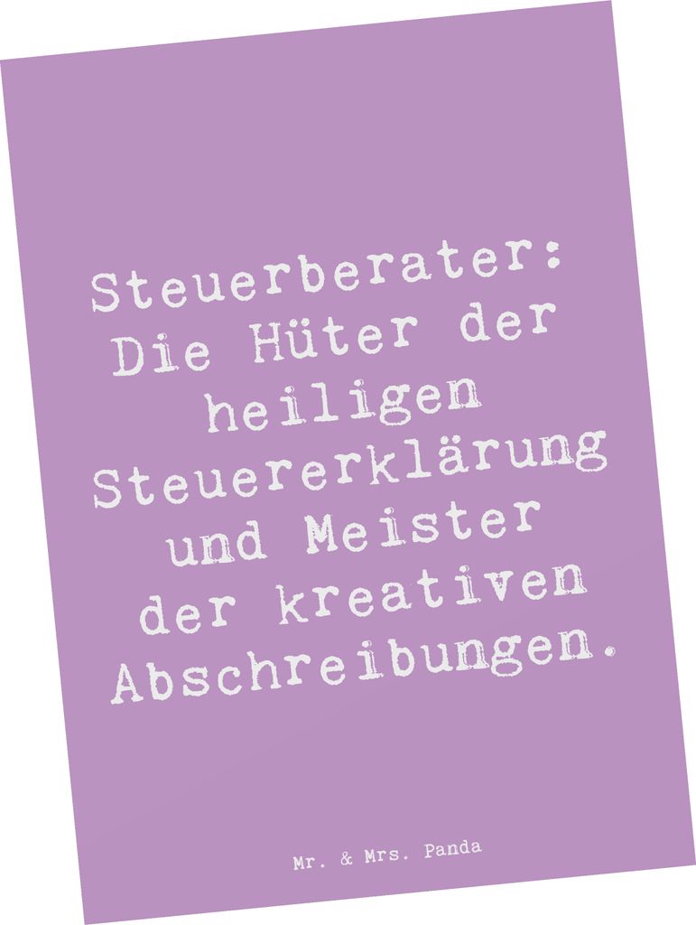 Mr. & Mrs. Panda Postkarte Spruch Steuerberater Helden - Lavendeltraum - Geschenk, bildkarte, Finanzgenies, heilige Steuererklärung, Geschenke mit...