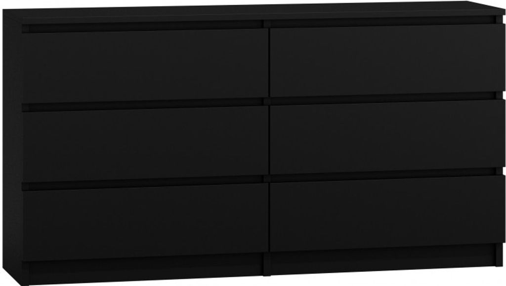 A black dresser with six drawers.
