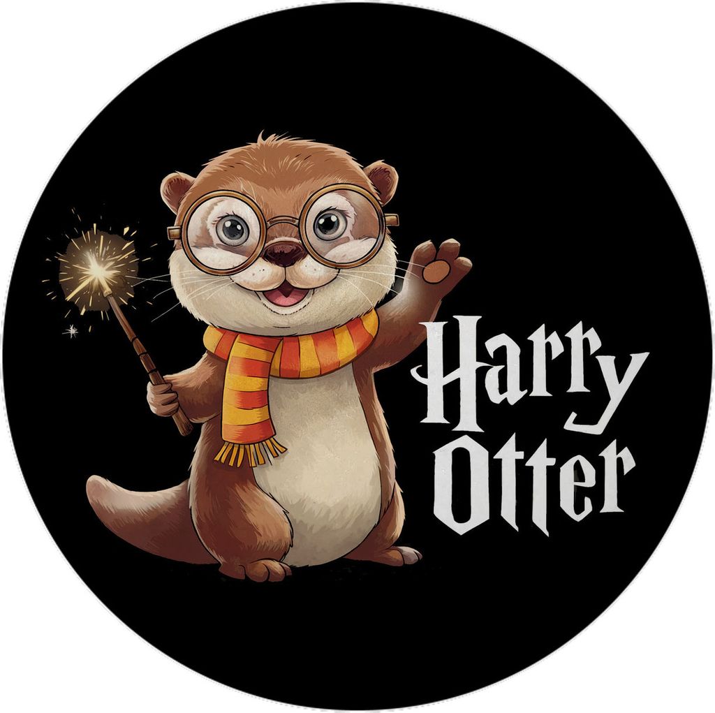Niedlicher Otter mit Zauberstab Magnet rund - Harry Otter