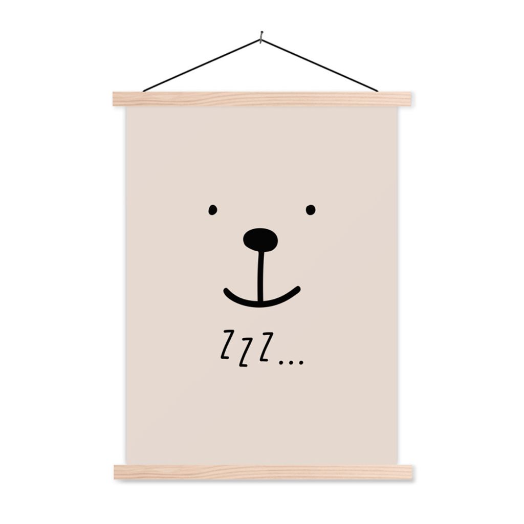 MuchoWow Textilposter Zitate - Kinder - Zzz... - Sprüche - Kinder - Baby 40x53 cm mit holzfarbenen Rahmen - Schlafzimmer