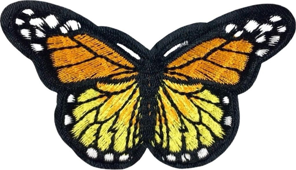 Schmetterlings-Emblem-Aufnäher zum Aufbügeln, Orange, Gelb, Produktbild 