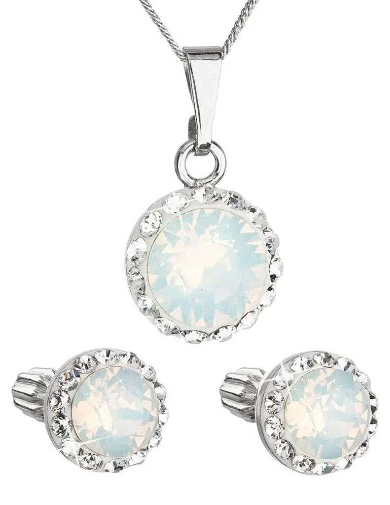 Parure de bijoux blanche complète : collier pendentif et boucles d'oreilles