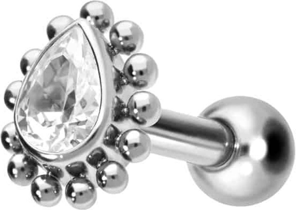 Ohrpiercing Titan Ohrpiercing mit Innengewinde KRISTALLTROPFEN + KUGELN Silber Stablänge: 6mm