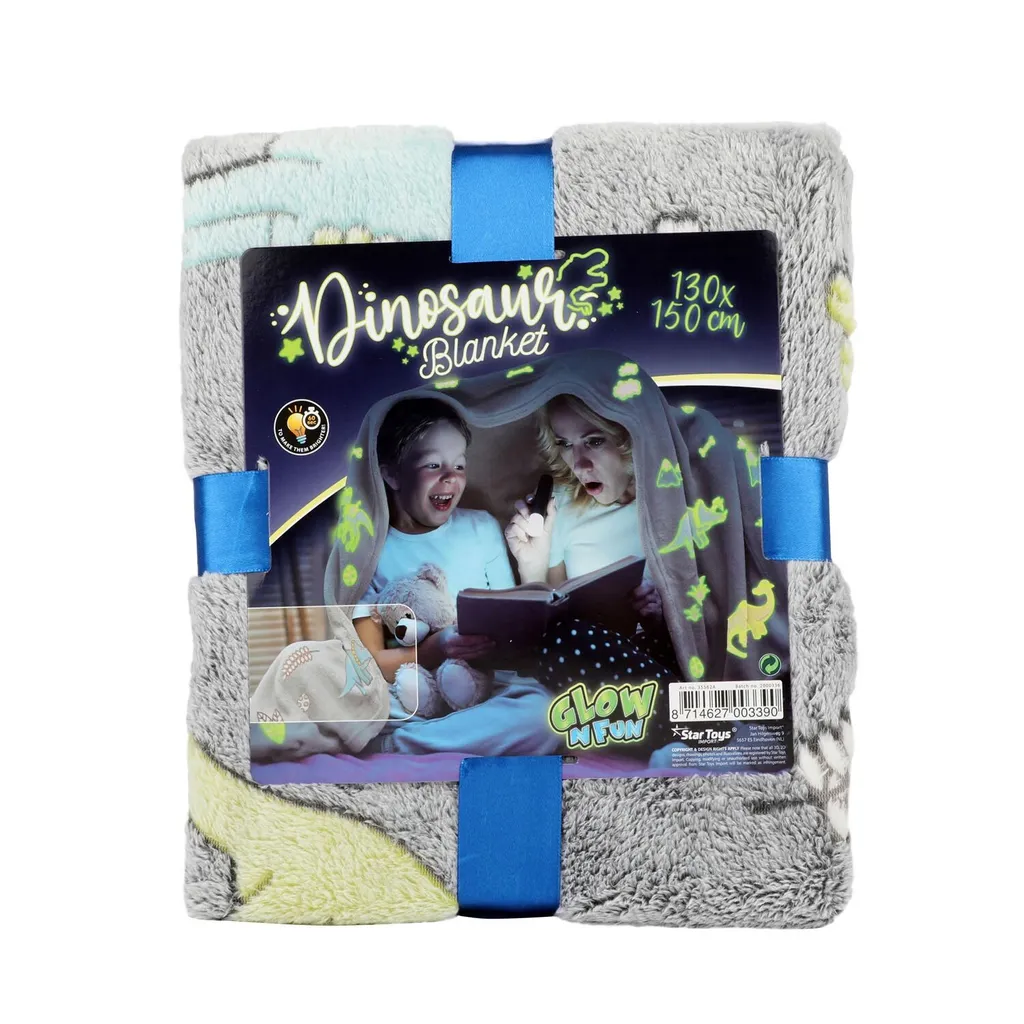 Plaid Enfant Dinosaures Lumineux - Couverture Polaire Fluorescente 130x150