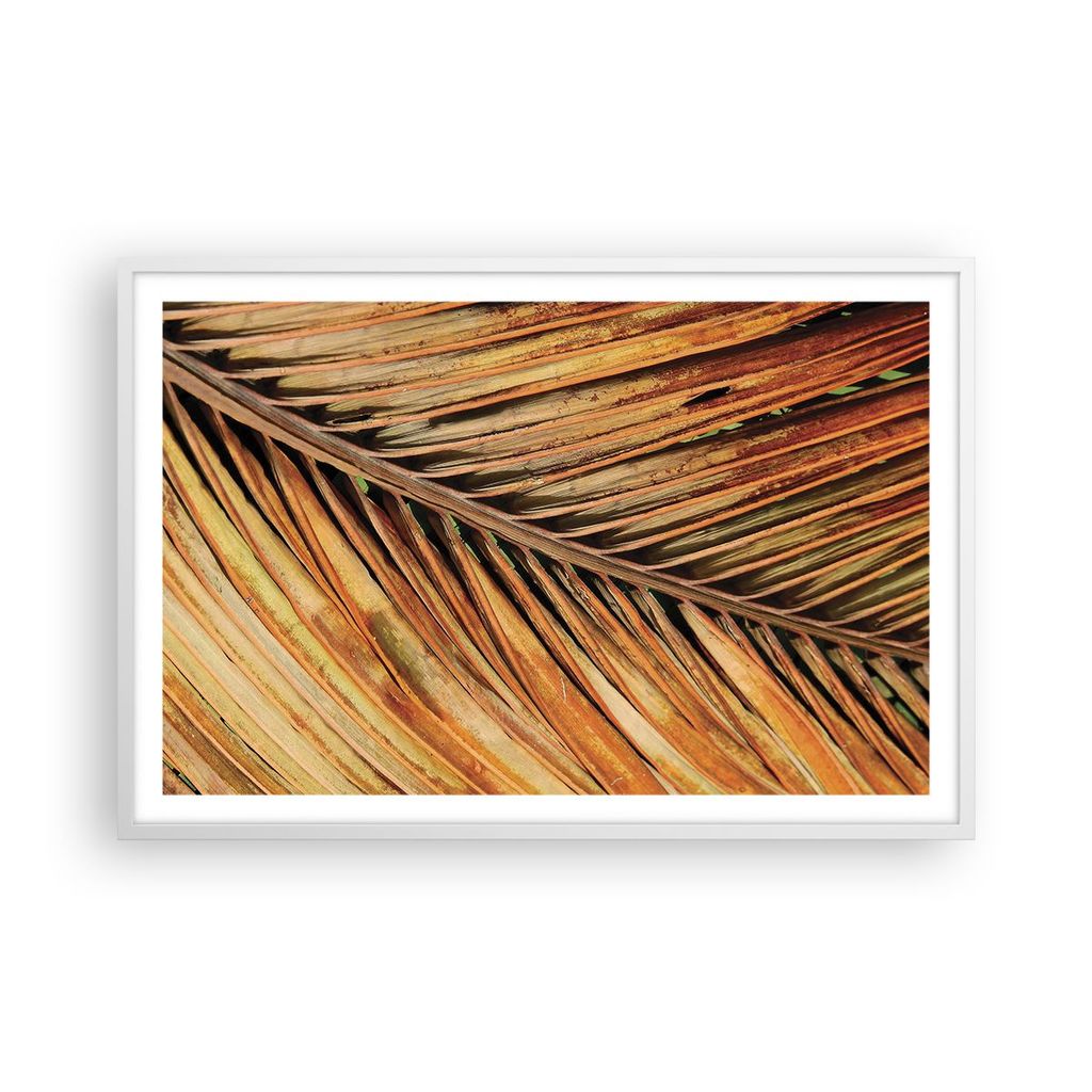 Gerahmtes Poster - Weißer Rahmen - Orange Blatt Tropisch - 91,5x61 cm - Wand Bild - Wanddeko - Wandbilder - Kunstposter - Wandposter - Bilderrahme...