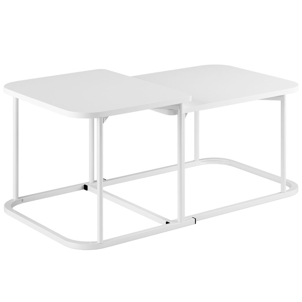 Teetisch-Kombination, Couchtisch-Set, rundes Beistelltisch-Set in 2 Größen, 2-teiliger Wohnzimmertisch, Sofatisch, Creme-Stil, einfache Montage