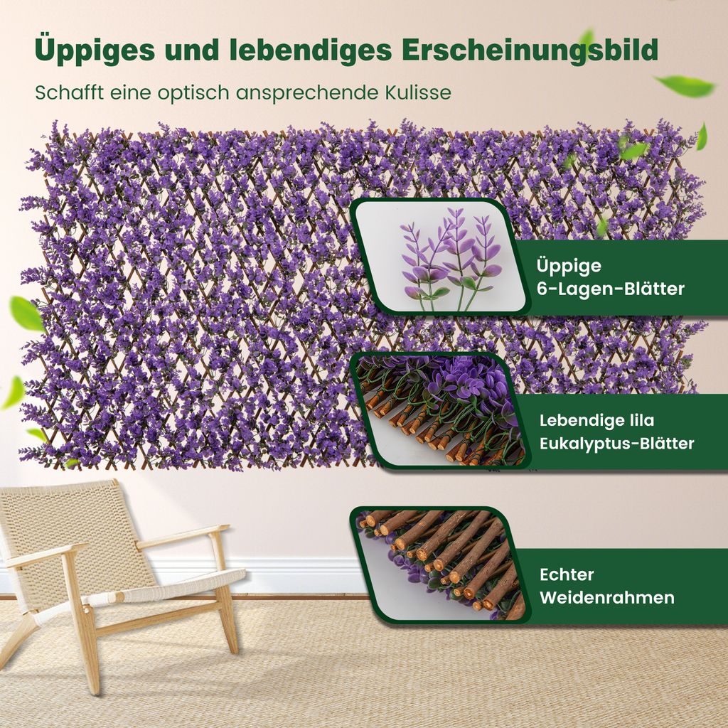 COSTWAY Knstliche Efeu Garten Sichtschutz 180x90cm,