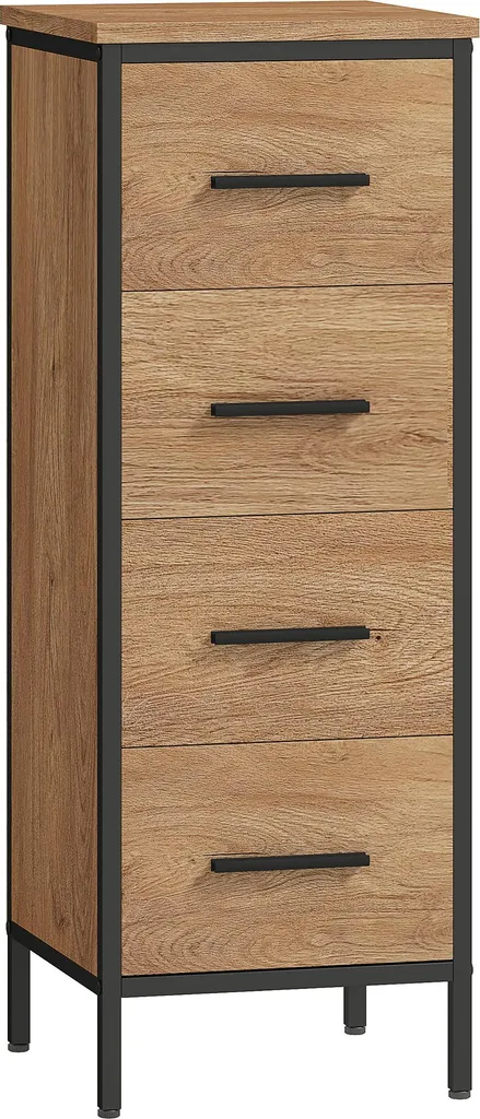 Commode de salle de bain étroite aspect chêne avec structure en acier