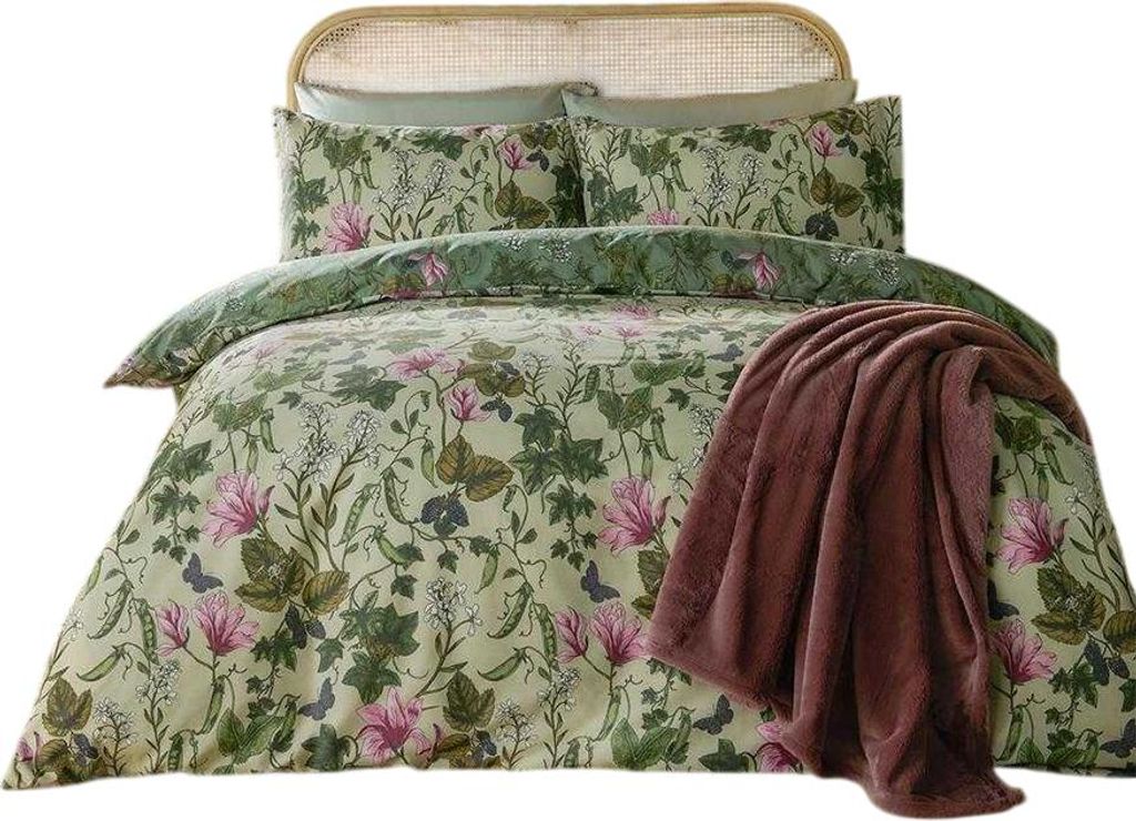 Furn - "Mystic Berry" Floral Bettwäsche-Set, wendbar RV3686 (Einzelbett) (Grün)
