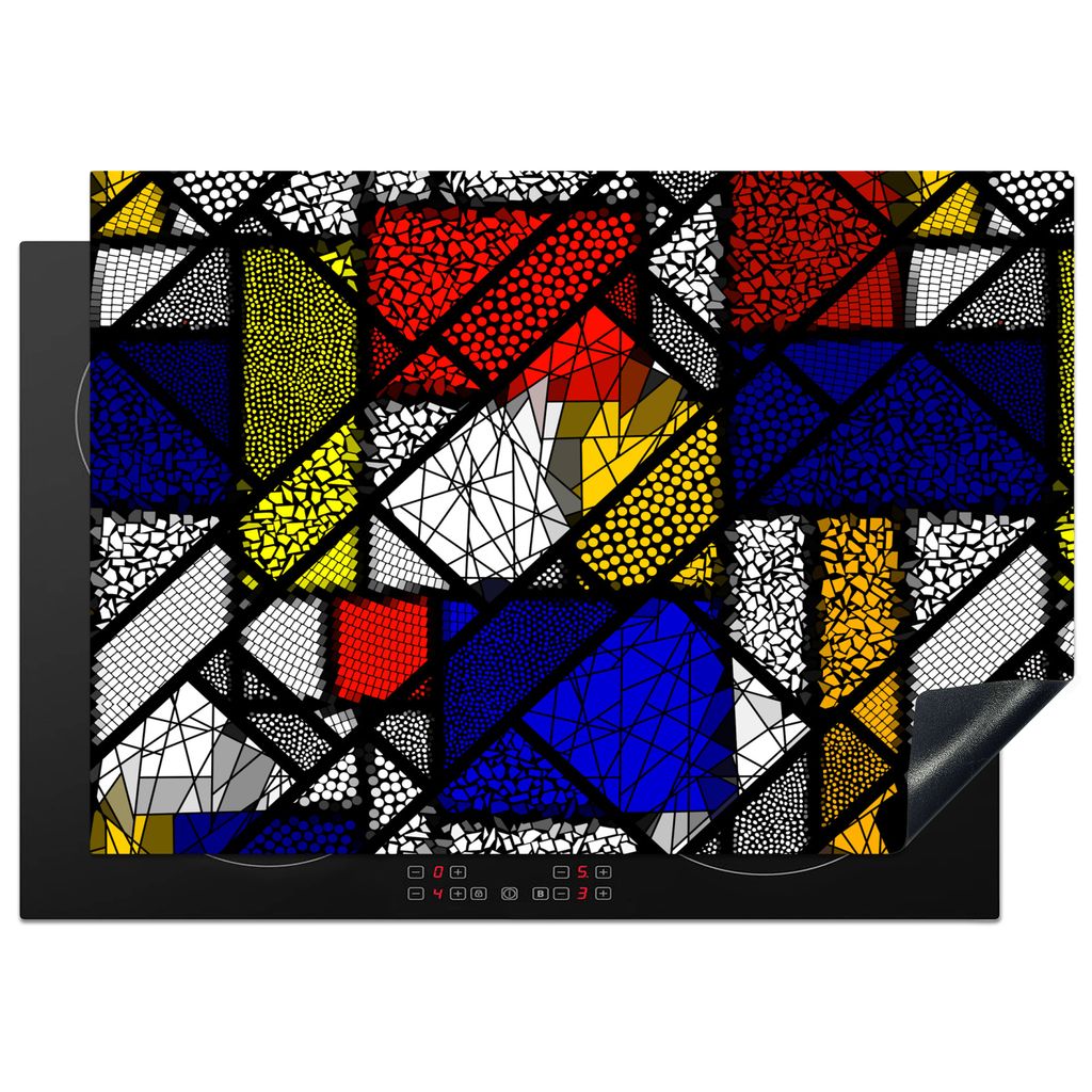 KitchenYeah Herdabdeckplatte Mondrian - Glasmalerei - Alte Meister - Kunstwerk - Abstrakt - Malerei , 75x52cm, Küche Deko, Glaskeramikkochfeld H...
